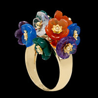 14K Yellow Gold Estate Multi-color Movable Flower Ring