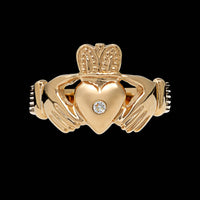14K Yellow Gold Estate Diamond Claddagh Ring
