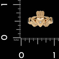 14K Yellow Gold Estate Diamond Claddagh Ring