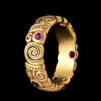 Alex Sepkus 18K Yellow Gold Estate Ruby and Sapphire Crowned Nautilus Ring