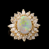 14K Yellow Gold Estate Opal and Diamond Ring