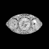 Antique 18K White Gold Estate Diamond Three Stone Ring