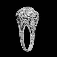 Antique 18K White Gold Estate Diamond Three Stone Ring