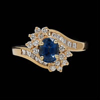 14K Yellow Gold Estate Sapphire and Diamond Ring