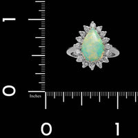 14K White Gold Estate Opal and Diamond Ring