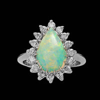 14K White Gold Estate Opal and Diamond Ring