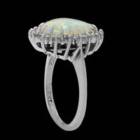 14K White Gold Estate Opal and Diamond Ring