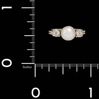 18K Two-tone Gold Estate Pearl and Diamond Ring
