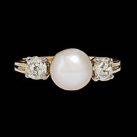 18K Two-tone Gold Estate Pearl and Diamond Ring