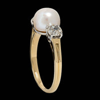 18K Two-tone Gold Estate Pearl and Diamond Ring