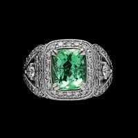 18K White Gold Estate Green Tourmaline and Diamond Ring