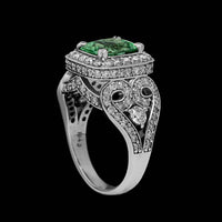 18K White Gold Estate Green Tourmaline and Diamond Ring