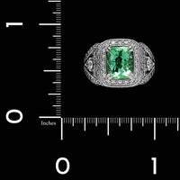18K White Gold Estate Green Tourmaline and Diamond Ring