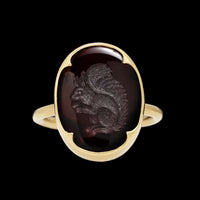 Gabriella Kiss 18K Yellow Gold Estate Garnet Intaglio Squirrel Ring