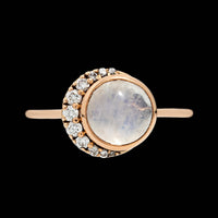 18K Rose Gold Estate Moonstone and Diamond Ring