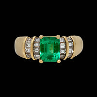 14K Yellow Gold Estate Emerald and Diamond Ring