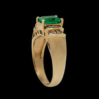 14K Yellow Gold Estate Emerald and Diamond Ring
