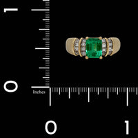 14K Yellow Gold Estate Emerald and Diamond Ring