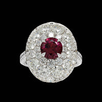18K White Gold Estate Garnet and Diamond Ring