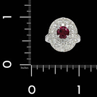18K White Gold Estate Garnet and Diamond Ring