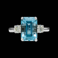 14K White Gold Estate Blue Topaz and Diamond Ring