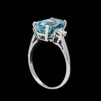 14K White Gold Estate Blue Topaz and Diamond Ring