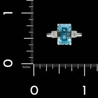14K White Gold Estate Blue Topaz and Diamond Ring