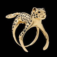 Jack Vartanian 18K Yellow Gold Estate Black Diamond Leopard Ring
