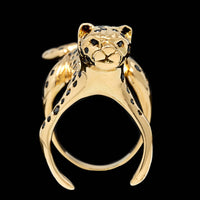 Jack Vartanian 18K Yellow Gold Estate Black Diamond Leopard Ring