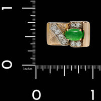 Vintage 14K Yellow Gold Estate Jadeite and Diamond Ring