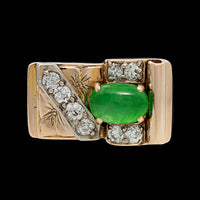 Vintage 14K Yellow Gold Estate Jadeite and Diamond Ring