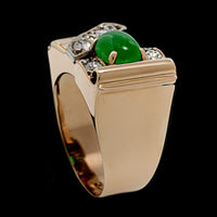 Vintage 14K Yellow Gold Estate Jadeite and Diamond Ring