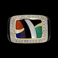 Asch Grossbardt 14K Yellow Gold Gemstone Inlay and Diamond Ring