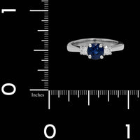 14K White Gold Estate Sapphire and Diamond Three Stone Ring