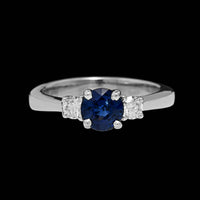 14K White Gold Estate Sapphire and Diamond Three Stone Ring