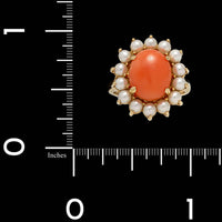 14K Yellow Gold Estate Coral and Cultured Pearl Ring