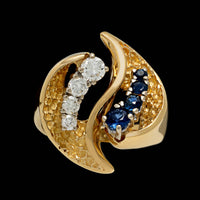 18K Yellow Gold Estate Sapphire and Diamond Ring