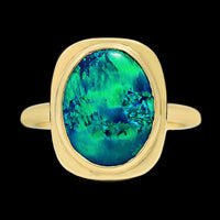 18K Yellow Gold Estate Black Opal Ring