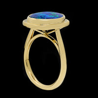 18K Yellow Gold Estate Black Opal Ring