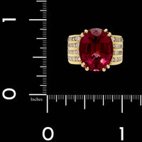 18K Yellow Gold Estate Garnet and Diamond Ring