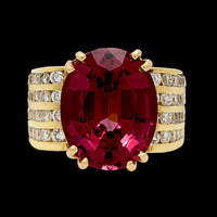 18K Yellow Gold Estate Garnet and Diamond Ring