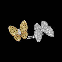 Van Cleef & Arpels 18K White and Yellow Gold Estate Two Butterfly Between The Finger Ring