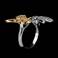 Van Cleef & Arpels 18K White and Yellow Gold Estate Two Butterfly Between The Finger Ring