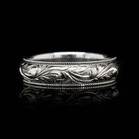 14K White Gold Estate Hand Engraved Band