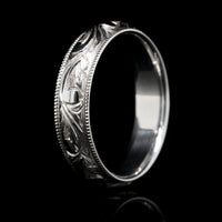 14K White Gold Estate Hand Engraved Band