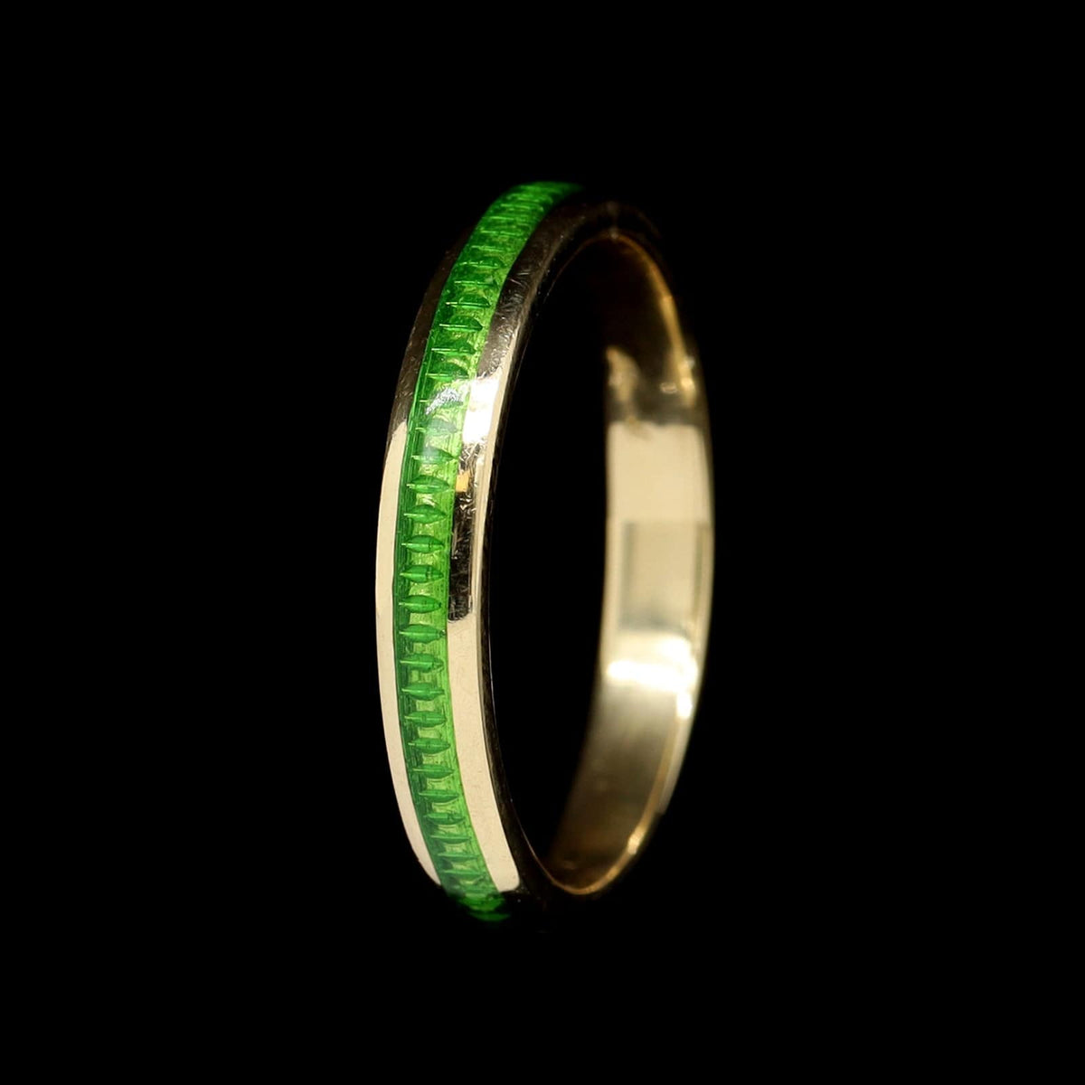 18K Yellow Gold Estate Green Enamel Stackable Band