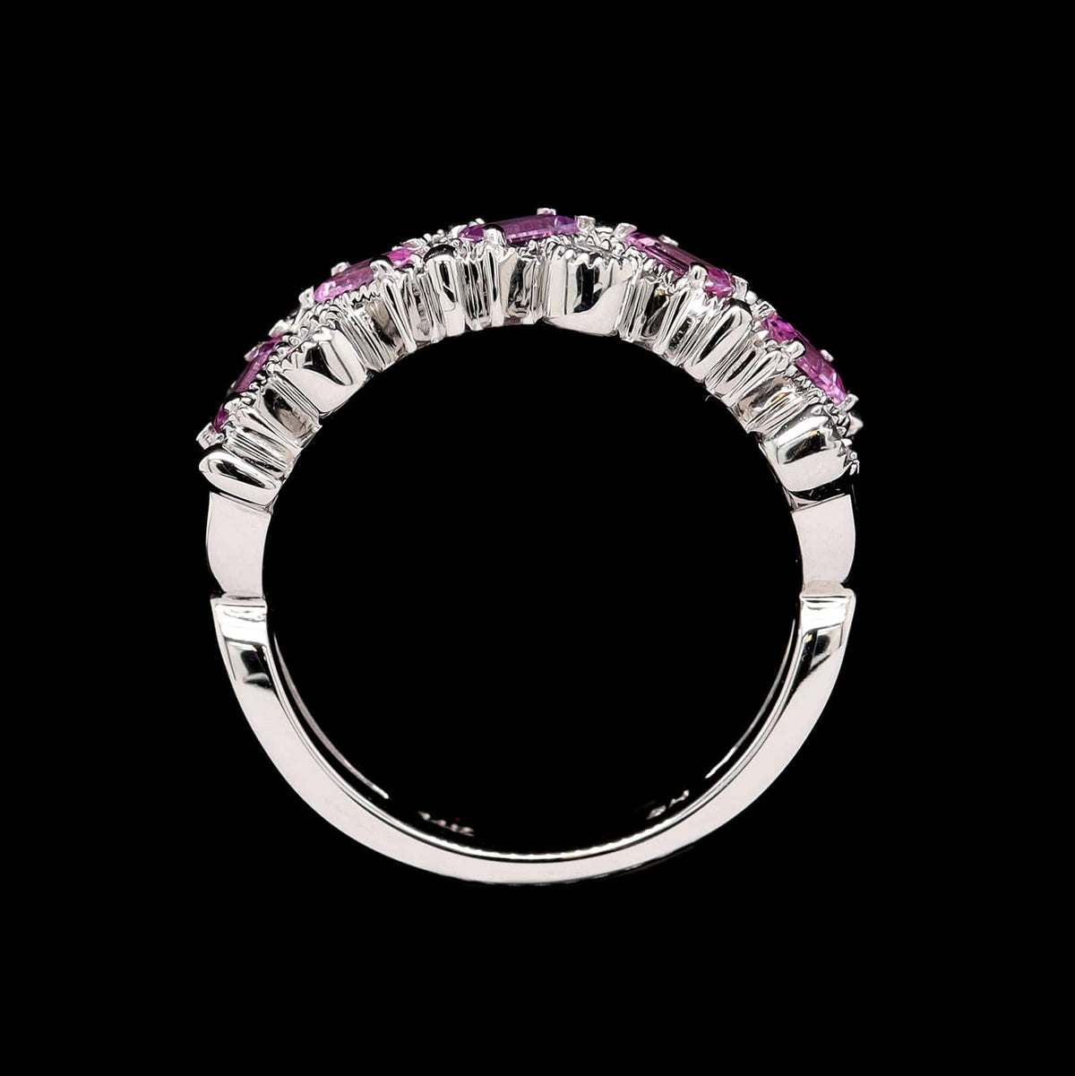14K White Gold Estate Pink Sapphire and Diamond Band
