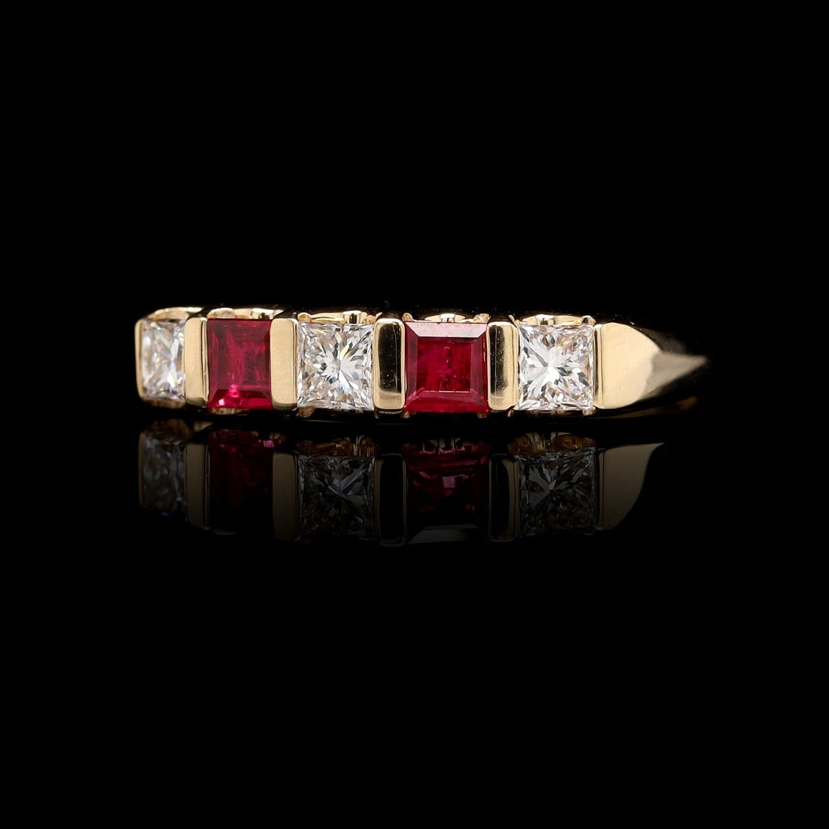 14K Yellow Gold Estate Ruby and Diamond Band