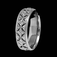 Platinum Estate Flower Diamond Cut Band