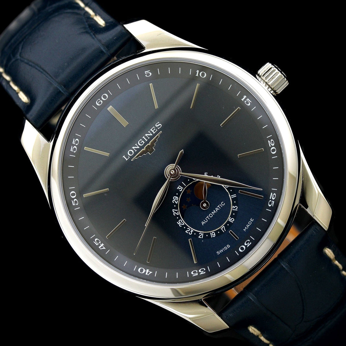 Longines Steel Estate Master Moonphase Wristwatch